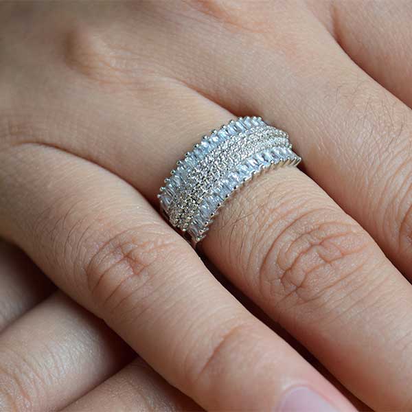 Antique Style Diamond Eternity Band | Chains Silver Mesh Ring For Woman (S 18)