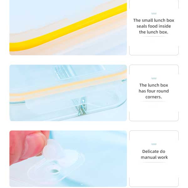 Rectangular Borosilicate Glass 2 Compartments Preservation Box(1000ml/33.8fl.oz., Yellow)